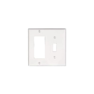 Leviton GFCI/Decorator Combination Wallplate, 2 Gangs Thermoplastic, Nylon, White, Smooth, Device Mount
