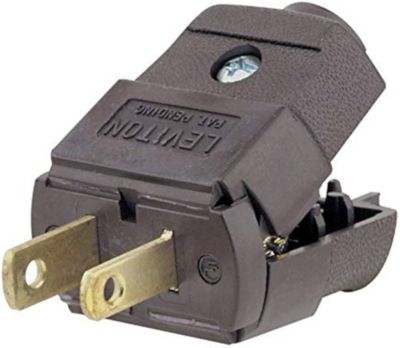 Leviton Cord End Plug, Polarized, Armored 125 V 15 A, 2 Pole, 2 Wires, 1-15P Cord Mount, Thermoplastic Rubber Housing, Brown
