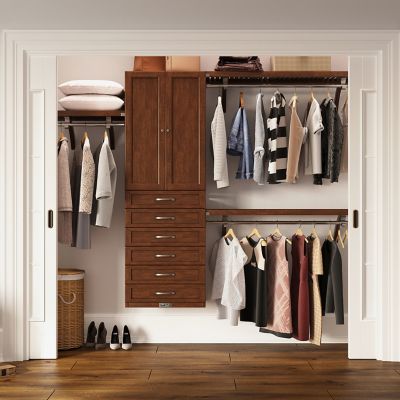 Image showing  Solid Wood Walk-In Closet Organizer with 6 Shaker Drawers and Solid Wood Doors