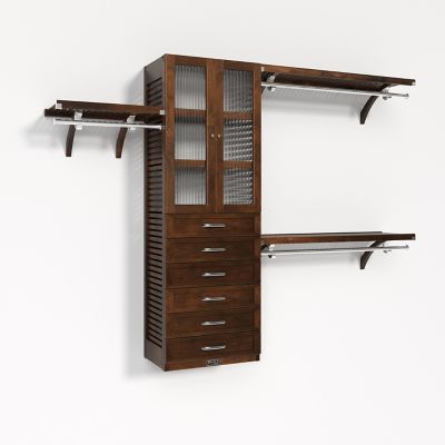 Image showing  Solid Wood Walk-In Closet Organizer with 6 Shaker Drawers and Glass Doors