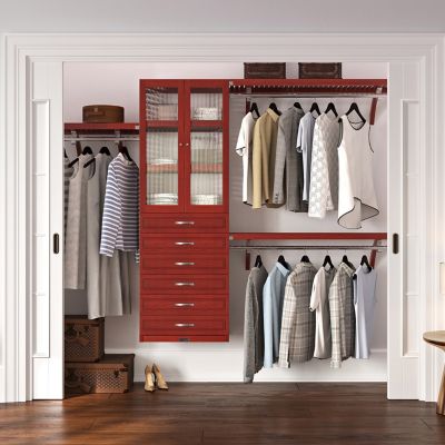Image showing  Solid Wood Walk-In Closet Organizer with 6-Drawers and Glass Doors