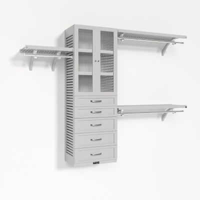 Image showing  Solid Wood Walk-In Closet Organizer with 5 Shaker Drawers and Glass Doors