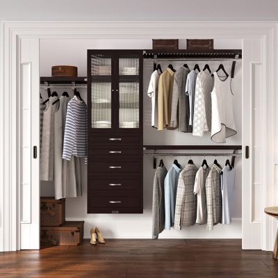 Image showing  Solid Wood Walk-In Closet Organizer with 5-Drawers and Glass Doors