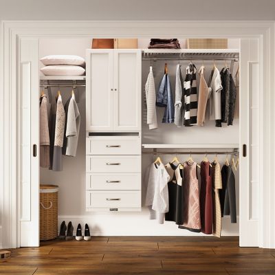 Image showing  Solid Wood Walk-In Closet Organizer with 4 Shaker Drawers and Solid Wood Doors