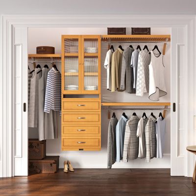 Image showing  Solid Wood Walk-In Closet Organizer with 4-Drawers and Glass Doors
