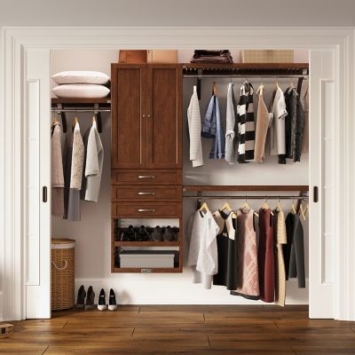 Image showing  Solid Wood Walk-In Closet Organizer with 3 Shaker Drawers and Solid Wood Doors