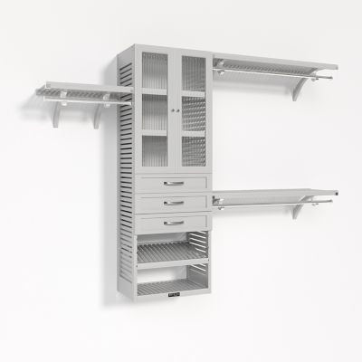 John Louis Home Solid Wood Walk-In Closet Organizer with 3 Shaker Drawers and Glass Doors