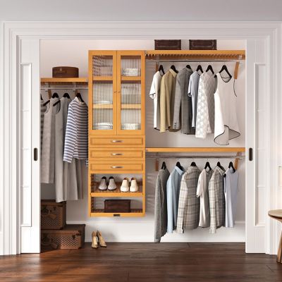 Image showing  Solid Wood Walk-In Closet Organizer with 3-Drawers and Glass Doors