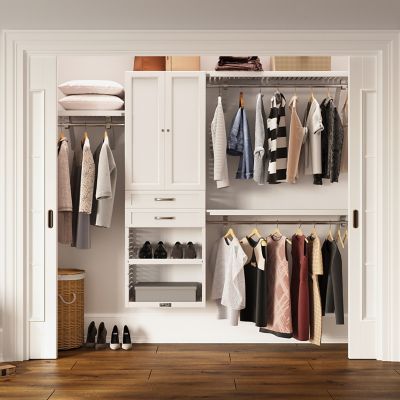 Image showing  Solid Wood Walk-In Closet Organizer with 2 Shaker Drawers and Solid Wood Doors