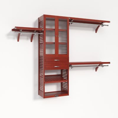 John Louis Home Solid Wood Walk-In Closet Organizer with 2-Drawers and Glass Doors