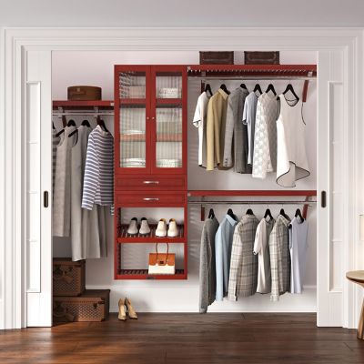 Image showing  Solid Wood Walk-In Closet Organizer with 2-Drawers and Glass Doors