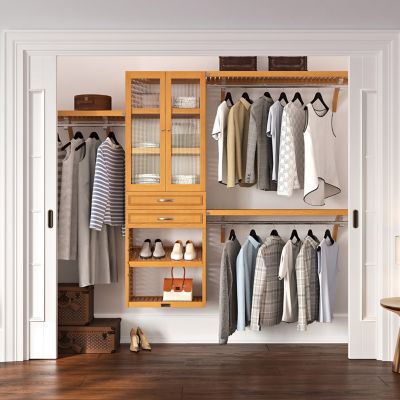 Image showing  Solid Wood Walk-In Closet Organizer with 2-Drawers and Glass Doors