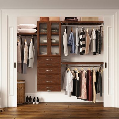Image showing  Solid Wood Reach-In Closet Organizer with 6 Shaker Drawers and Glass Doors