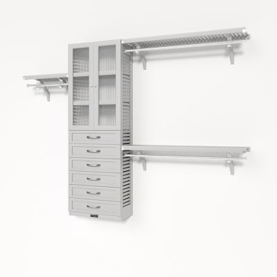 John Louis Home Solid Wood Reach-In Closet Organizer with 6 Shaker Drawers and Glass Doors