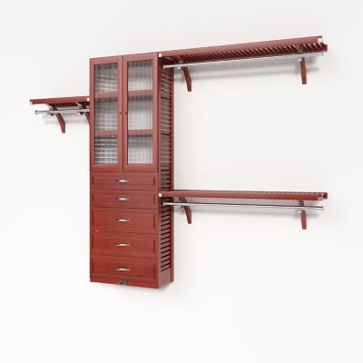 John Louis Home Solid Wood Reach-In Closet Organizer with 5-Drawers and Glass Doors