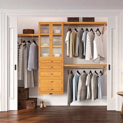 Image showing 1 th John Louis Home Solid Wood Reach-In Closet Organizer with 5-Drawers and Glass Doors