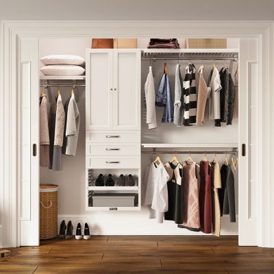 Image showing  Solid Wood Reach-In Closet Organizer with 3 Shaker Drawers and Solid Wood Doors