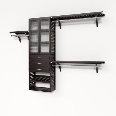 John Louis Home Solid Wood Reach-In Closet Organizer with 3-Drawers and Glass Doors