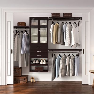 Image showing  Solid Wood Reach-In Closet Organizer with 3-Drawers and Glass Doors