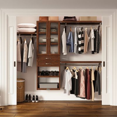 Image showing  Solid Wood Reach-In Closet Organizer with 2 Shaker Drawers and Glass Doors