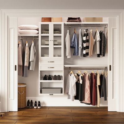 Image showing  Solid Wood Reach-In Closet Organizer with 2 Shaker Drawers and Glass Doors