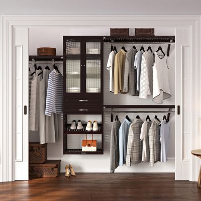 Image showing  Solid Wood Reach-In Closet Organizer with 2-Drawers and Glass Doors