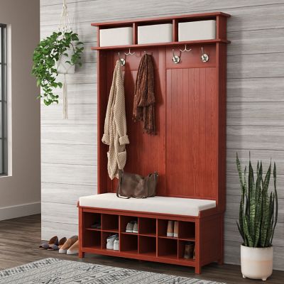 Image showing  Solid Wood Entryway Hall Tree 10 Pair Shoe Storage Bench