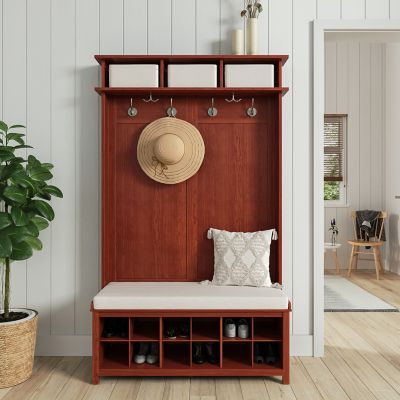 Image showing  Solid Wood Entryway Hall Tree 10 Pair Shoe Storage Bench