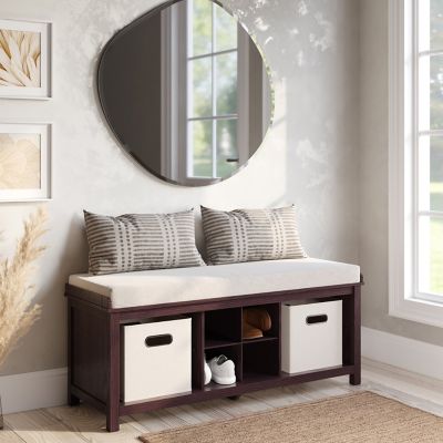 Image showing 1 th John Louis Home Solid Wood Entryway 4-Pair Shoe Storage Bench with 2 Bins