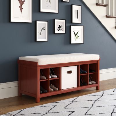 Image showing  Solid Wood Entryway 8-Pair Shoe Storage Bench with 1 Bin