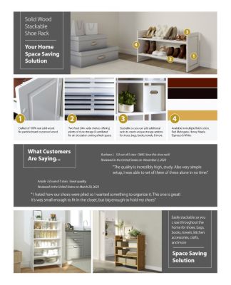 Image showing 4 th John Louis Home Solid Wood 2-Tier Storage Shelf Rack