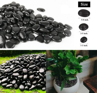 Image showing 5 th Ashman Online 2-3 in. Large Black Pebbles Solar 10 lb. Pack for Garden, Pathway Decor, Aquarium and Water Fountains