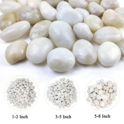 Image showing  Stones 1-3 in. White Beach Stones Solar 30 lb. Pack for Garden, Pathway Decor, Aquarium and Water Fountains.