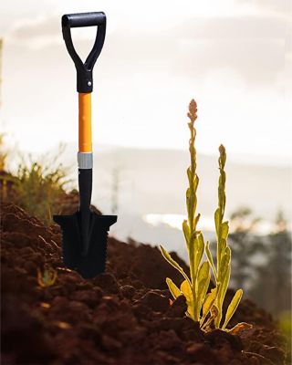 Image showing  27 in. Fiberglass Handle Short Handle Drain Shape Teeth Shovel, D-Grip with Heavy-Duty Metal Blade Shovel (6-Pack)