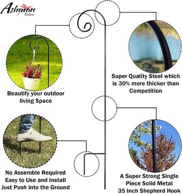 Image showing  35 in. Black Metal Outdoor Curled Shepherd Hook (10-Pack)