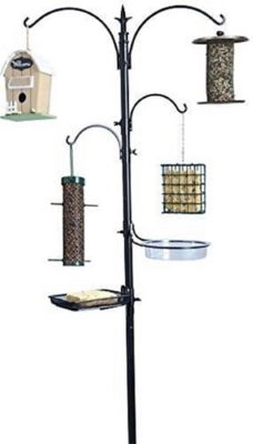 Image showing 5 th Ashman Online Premium Bird Feeding Station - Multi Feeder Pole Stand Kit with 4 Hangers - 22 in. W x 91 in. Tall (1-Pack)