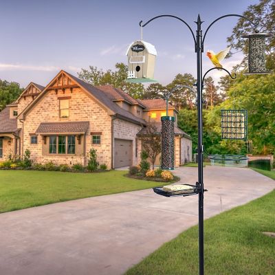 Image showing 6 th Ashman Online Premium Bird Feeding Station - Multi Feeder Pole Stand Kit with 4 Hangers - 22 in. W x 91 in. Tall (1-Pack)