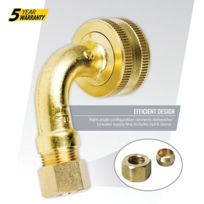 Image showing 7 th Certified Appliance Accessories 3/4 in. FGH x 3/8 in. MIP Dishwasher Elbow with Nut & Compression Ferrule