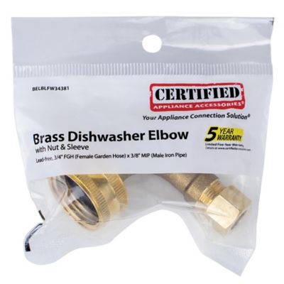 Image showing  3/4 in. FGH x 3/8 in. MIP Dishwasher Elbow with Nut & Ferrule