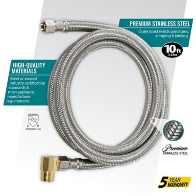 Image showing 6 th Certified Appliance Accessories 10 ft. Braided Stainless Steel Dishwasher Connector with Angled Elbow, 3/8 in. FCM x 3/8 in. FCM