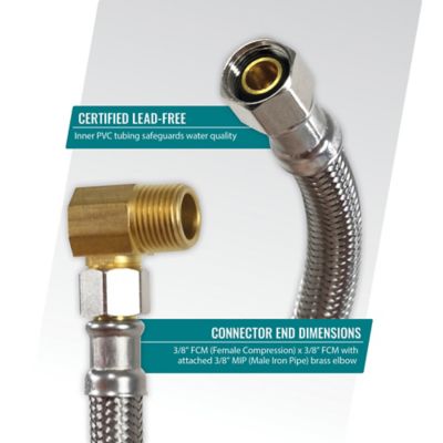 Image showing 7 th Certified Appliance Accessories 10 ft. Braided Stainless Steel Dishwasher Connector with Angled Elbow, 3/8 in. FCM x 3/8 in. FCM