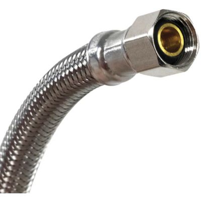 Image showing  4 ft. Braided Stainless Steel Dishwasher Connector with Curved Elbow, 3/8 in. FCM x 3/4 in. FGH