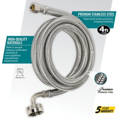 Image showing 6 th Certified Appliance Accessories 4 ft. Braided Stainless Steel Dishwasher Connector with Curved Elbow, 3/8 in. FCM x 3/4 in. FGH