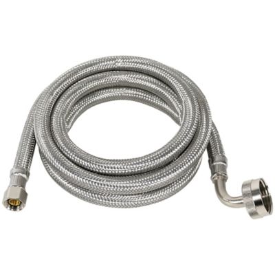 Image showing  6 ft. Braided Stainless Steel Dishwasher Connector with Curved Elbow, 3/8 in. FCM x 3/4 in. FGH