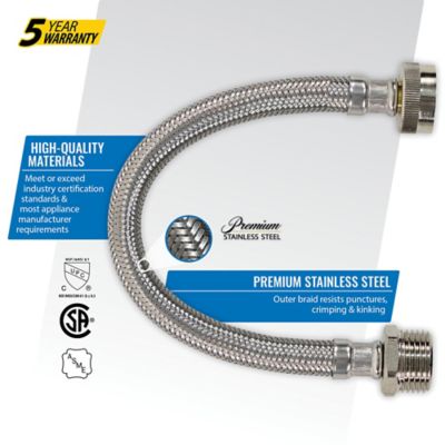 Image showing 7 th Certified Appliance Accessories 1 ft. Braided Stainless Steel Water-Inlet Hose, 3/4 in. FGH x 3/4 in. MGH