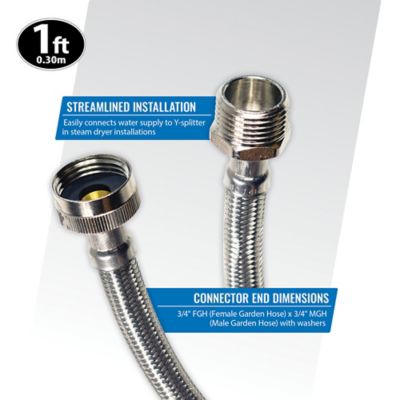 Image showing 8 th Certified Appliance Accessories 1 ft. Braided Stainless Steel Water-Inlet Hose, 3/4 in. FGH x 3/4 in. MGH