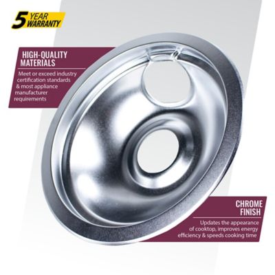 Image showing  Chrome Style A Drip Bowls, 2 Lg 8in & 2 Sm 6in for Whirlpool, Kenmore Frigidaire & Maytag Ranges