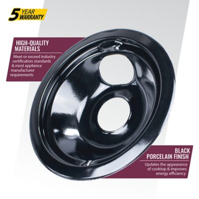 Image showing  Black Porcelain Style B Drip Bowls, 2 Large 8in & 2 Small 6in for GE & Hotpoint Electric Ranges