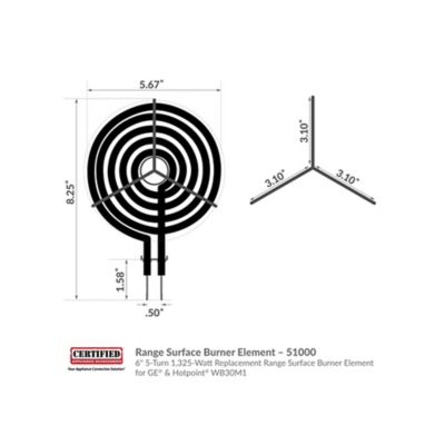 Image showing 5 th Certified Appliance Accessories 6 in. 5-Turn 1,325-Watt Replacement Range Surface Burner Element for GE & Hotpoint WB30M1