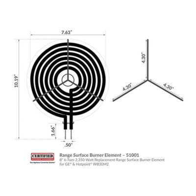 Image showing 5 th Certified Appliance Accessories 8 in. 6-Turn 2,350-Watt Replacement Range Surface Burner Element for GE & Hotpoint WB30M2